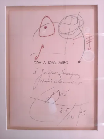 Sem Técnica Miró - Original drawing dedicated to Jacques Lassaigne (with COA)