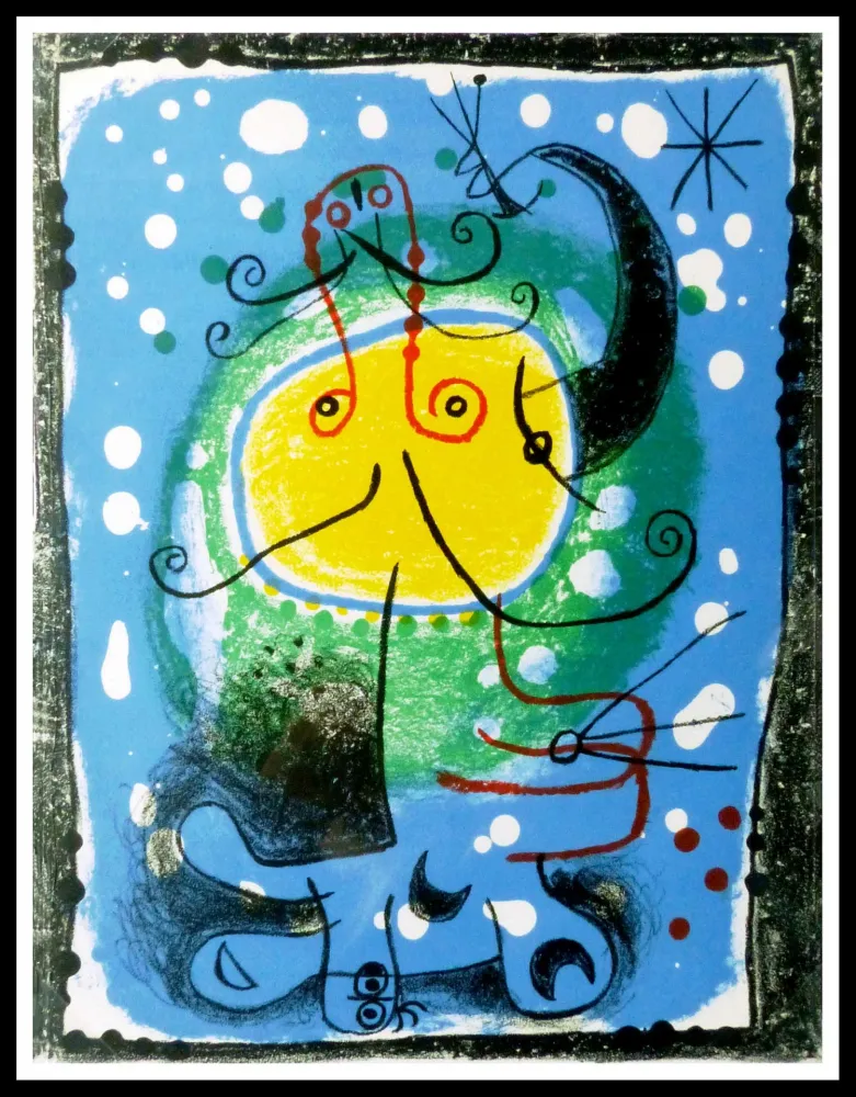 Litografia Miró - PERSONNAGE SUR FOND BLEU
