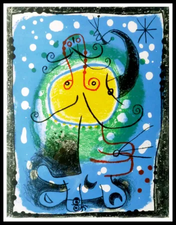 Litografia Miró - PERSONNAGE SUR FOND BLEU