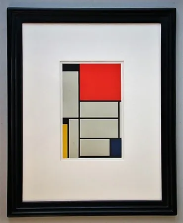 Litografia Mondrian - Compositie met rood, geel, blauw, zwart en grijs