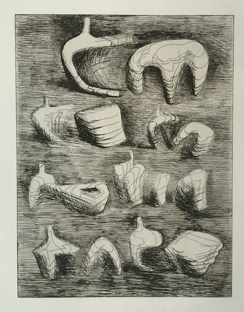 Gravura Moore - Studies for Sculpture Two and Three Piece Reclining Figures (2nd State)