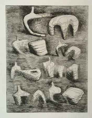 Gravura Moore - Studies for Sculpture Two and Three Piece Reclining Figures (2nd State)