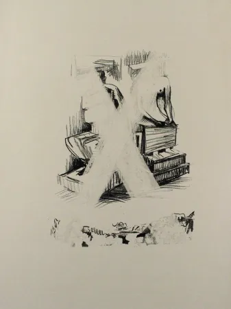 Litografia Moore - Two Seated Figures in Stone