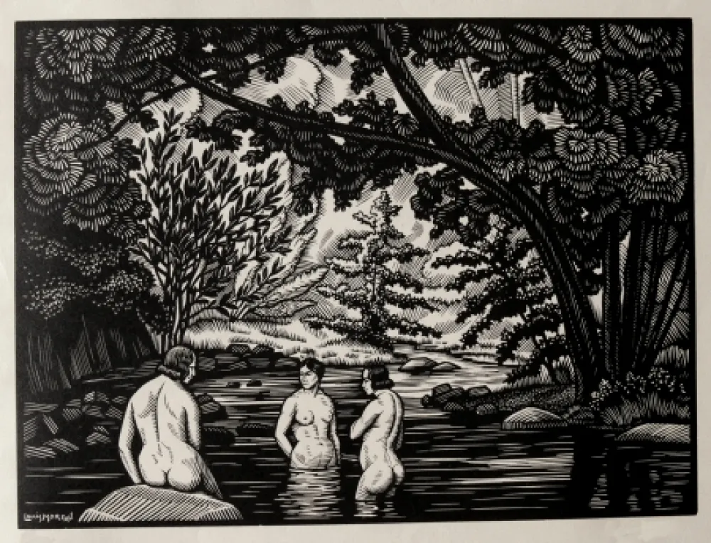 Xilogravura Moreau - LES BAIGNEUSES / BATHERS - Gravure s/bois / Woodcut - 1912