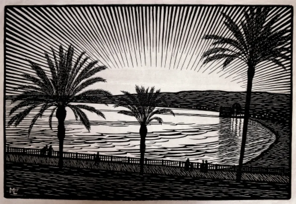 Xilogravura Moreau - NICE (Promenade des anglais / French Riviera) - Gravure s/bois / Woodcut - 1910