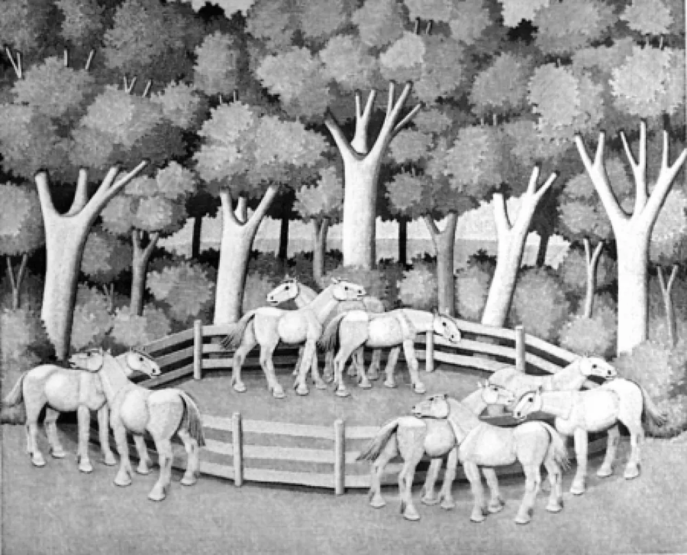 Xilogravura Morena - Cavalli nel bosco