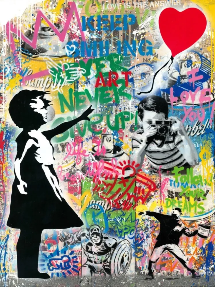Sem Técnica Mr. Brainwash - Balloon Girl - Banksy Record - Unique Mixed Media Stencil