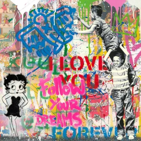 Estêncil Mr. Brainwash - Never, Never Give Up!