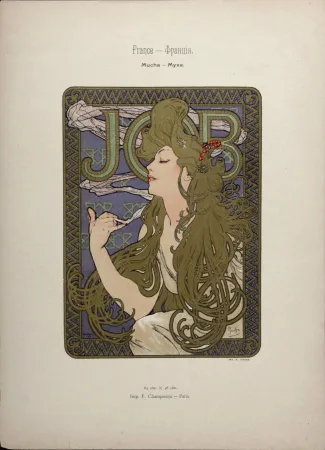 Litografia Mucha - Job, 1897 - Scarce original lithograph with gold ink!