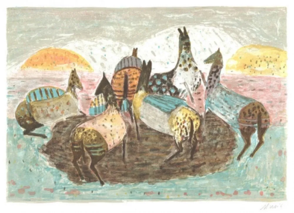 Litografia Music - Spielende pferde