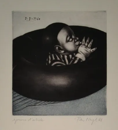 Água-Tinta Nagel - Junge im schwarzen Schlauchboot