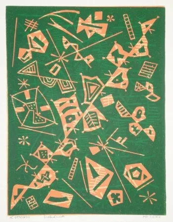 Linogravura Nebel - Farbiger Linolschnitt (Werknummer 657/1973)