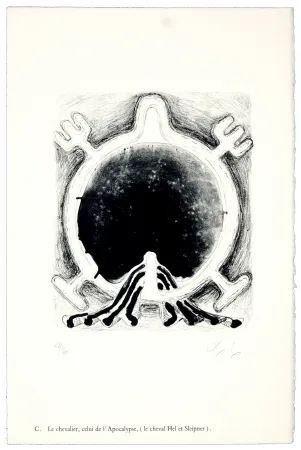 Litografia Nørgaard - C. Le chevalier, celui de l'Apocalyspe, (le cheval Hel et Sleipner).