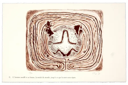 Litografia Nørgaard - C. L'homme assoiffé et sa femme, la moitié du monde, jusqu'à ce que la mort nous sépare.