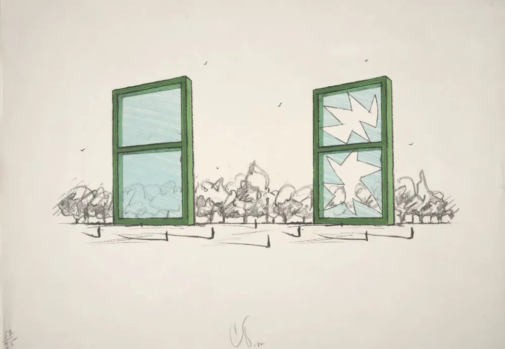 Litografia Oldenburg - Proposal For A Civic Monument In The Form Of Two Windows