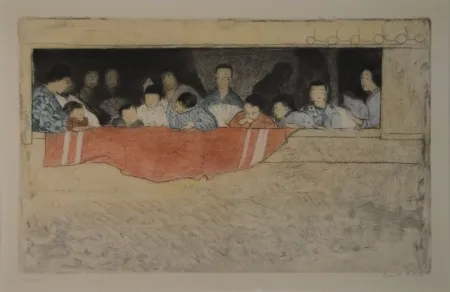 Água-Forte Orlik - Japanische Kinder als Zuschauer bei einem Umzug