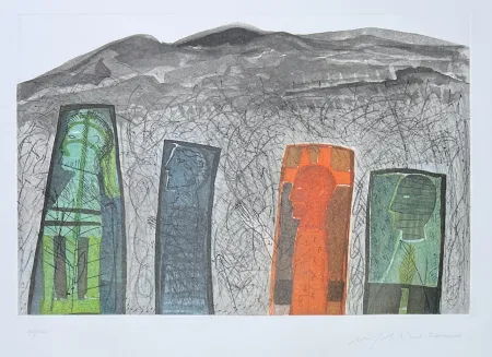 Gravura Paladino - Mimmo Paladino (1948) - Sguardo a destra - color etching - 2000