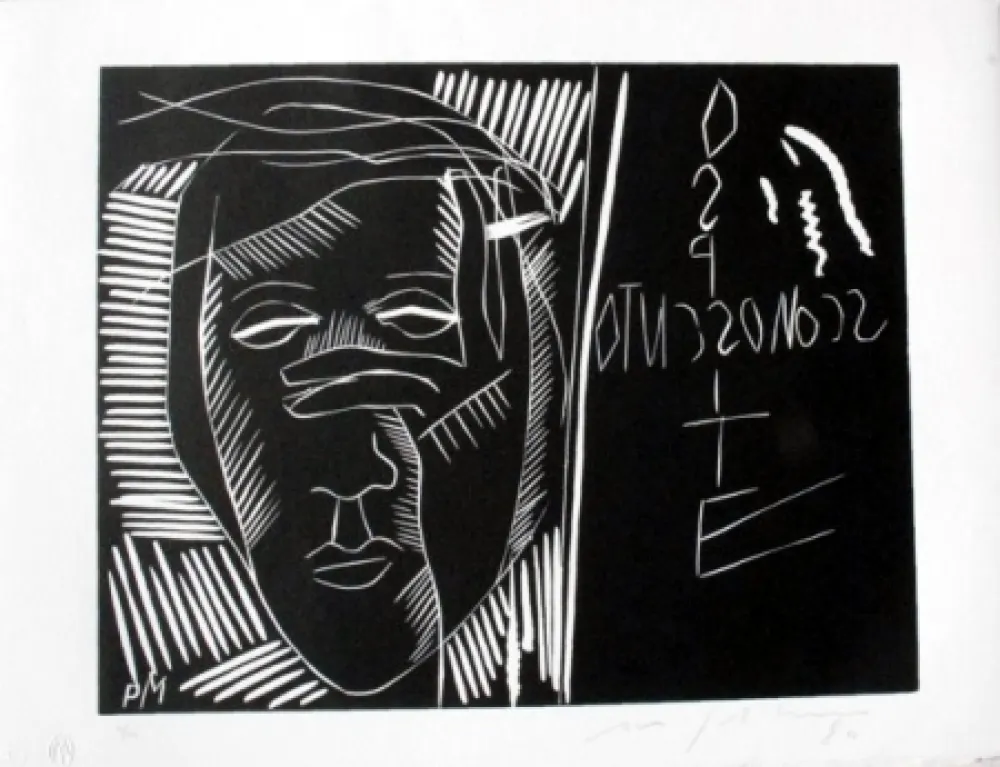 Linogravura Paladino - Terra tonda africana 3 - Ospite sconosciuto
