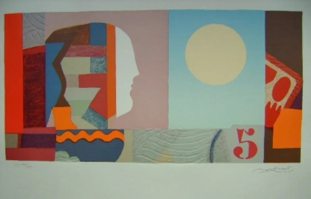 Litografia Papart - Noia a la luna