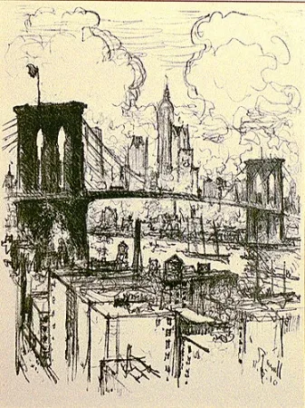 Litografia Pennell - Brooklyn Bridge