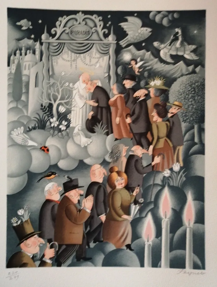 Litografia Peynet - Le Curé de Cucugnan