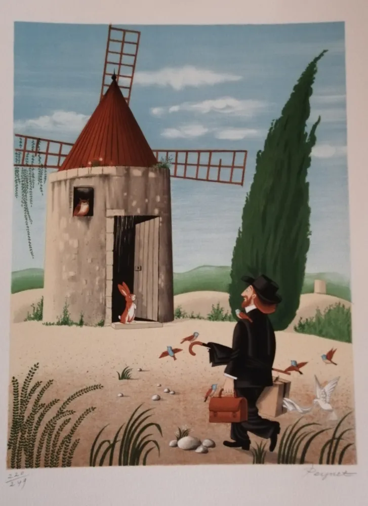 Litografia Peynet - Le Moulin de Daudet