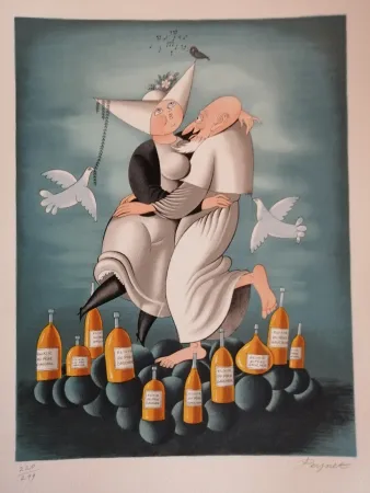 Litografia Peynet - L'élixir du Révérend Pére Gaucher