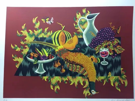 Litografia Picard Ledoux - Nature morte au faisan