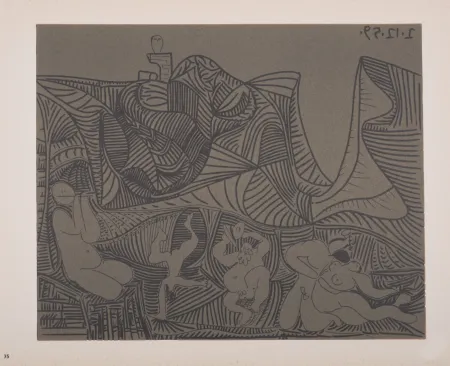 Linogravura Picasso (After) - Bacchanale au hibou, 1962