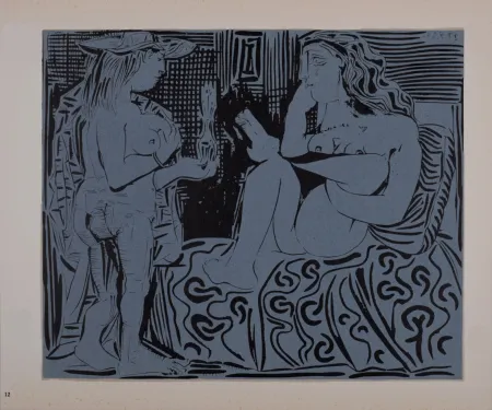 Linogravura Picasso (After) - Deux femmes avec un vase à fleurs, 1962