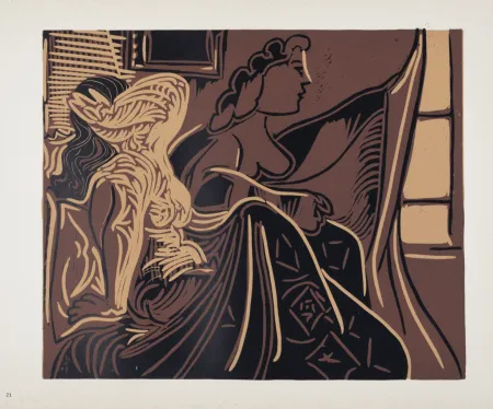Linogravura Picasso (After) - Deux femmes près de la fenêtre, 1962