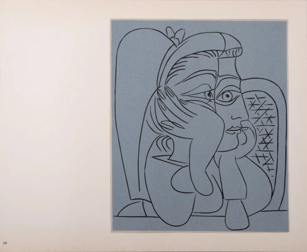 Linogravura Picasso (After) - Femme accoudée, 1962