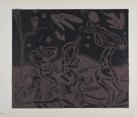 Linogravura Picasso (After) - Les danseurs au hibou, 1962