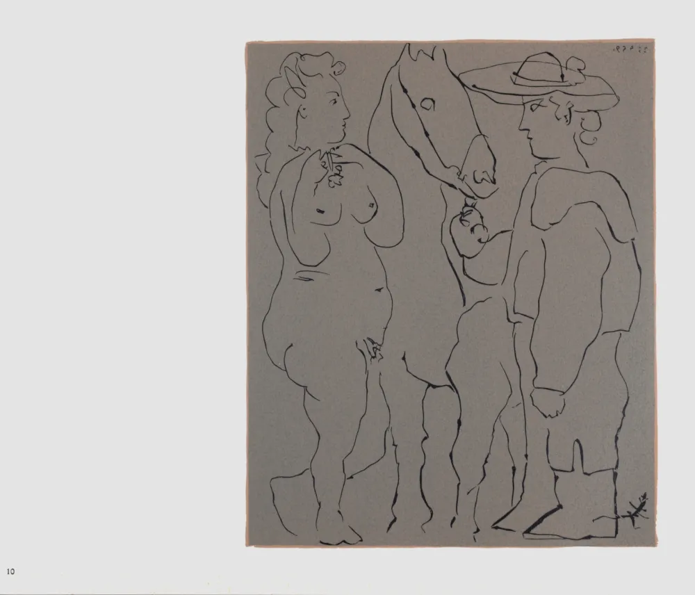 Linogravura Picasso (After) - Picador, femme et cheval, 1962