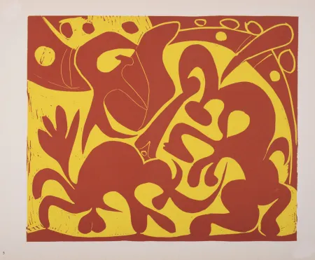 Linogravura Picasso (After) - Pique (rouge et jaune), 1962