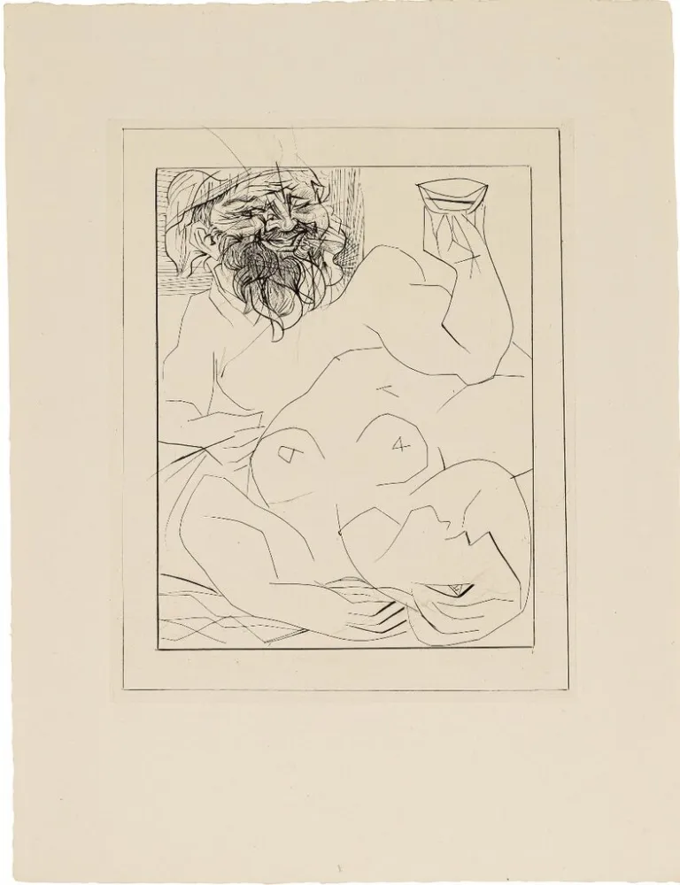 Gravura Picasso - Bacchus et femme nue étendue