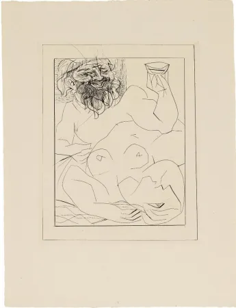 Gravura Picasso - Bacchus et femme nue étendue