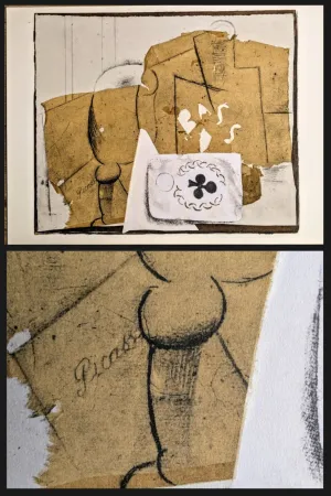 Estêncil Picasso - Botlle, Glass and Playing card, 1962 - Limited edition signed color lithograph with pochoir, 1962