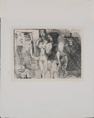 Gravura Picasso - Célestine présentant ses deux pensionnaires à deux clients, 1971