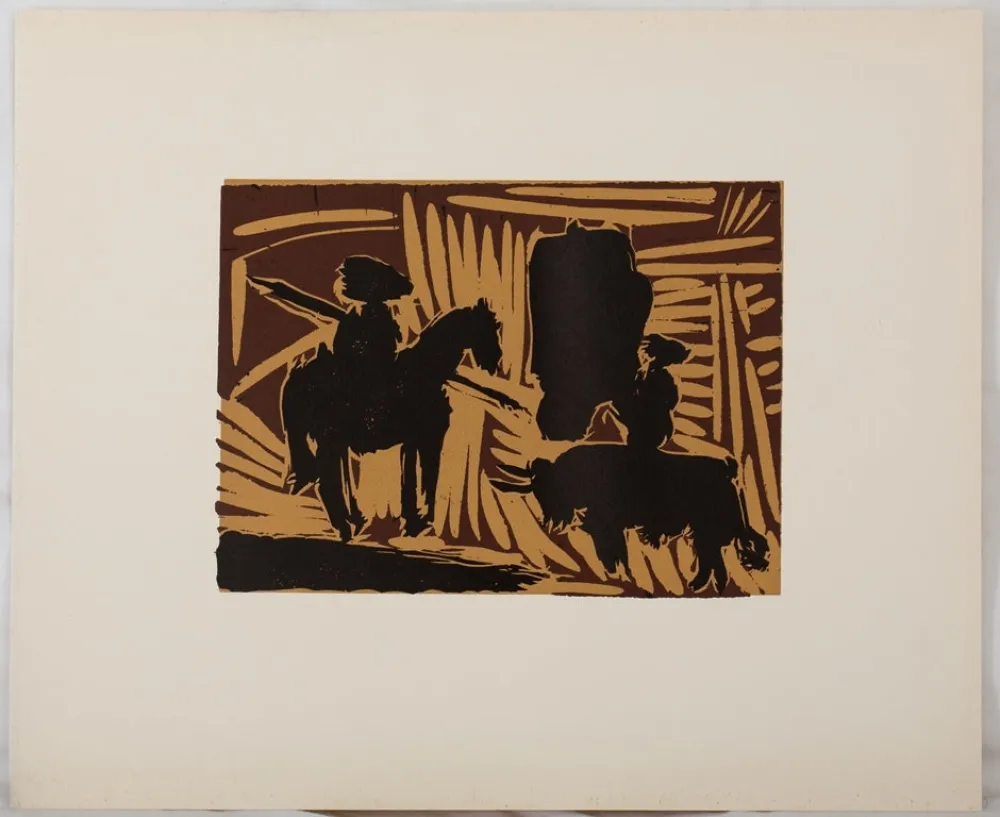 Linogravura Picasso - Corrida : l'entrée du taureau