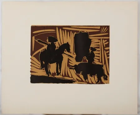 Linogravura Picasso - Corrida : l'entrée du taureau