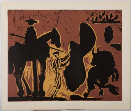 Linogravura Picasso - Corrida, Torero face au taureau