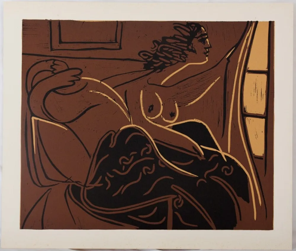 Linogravura Picasso - Curiosité : Deux femmes à la fenêtre