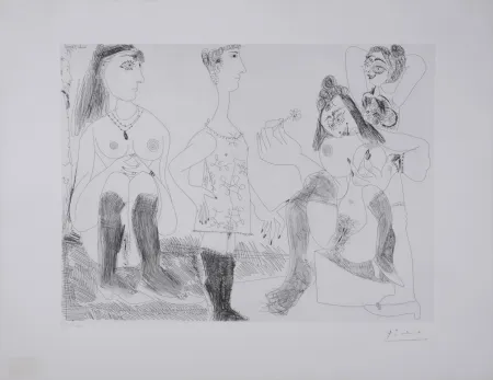 Gravura Picasso - Degas songeant, filles entre elles
