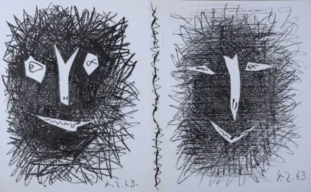 Litografia Picasso - Deux Masques, 1963
