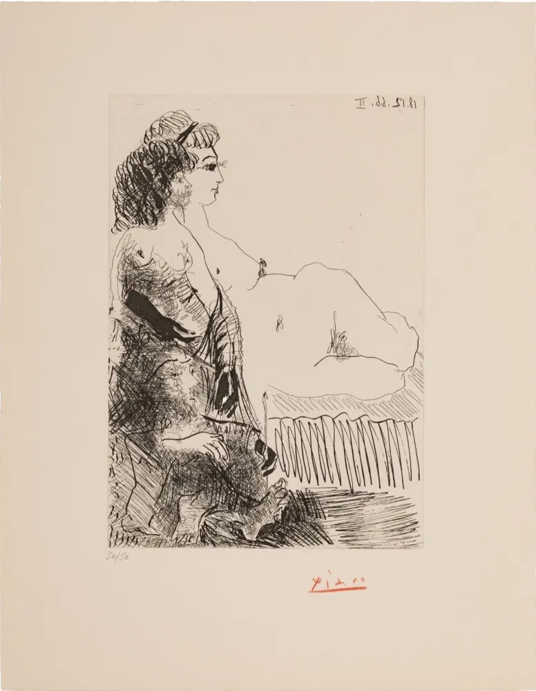 Água-Tinta Picasso - Femme au divan avec une jeune fille et un vieilliard assis