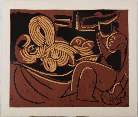 Linogravura Picasso - Femme et joueur de guitare
