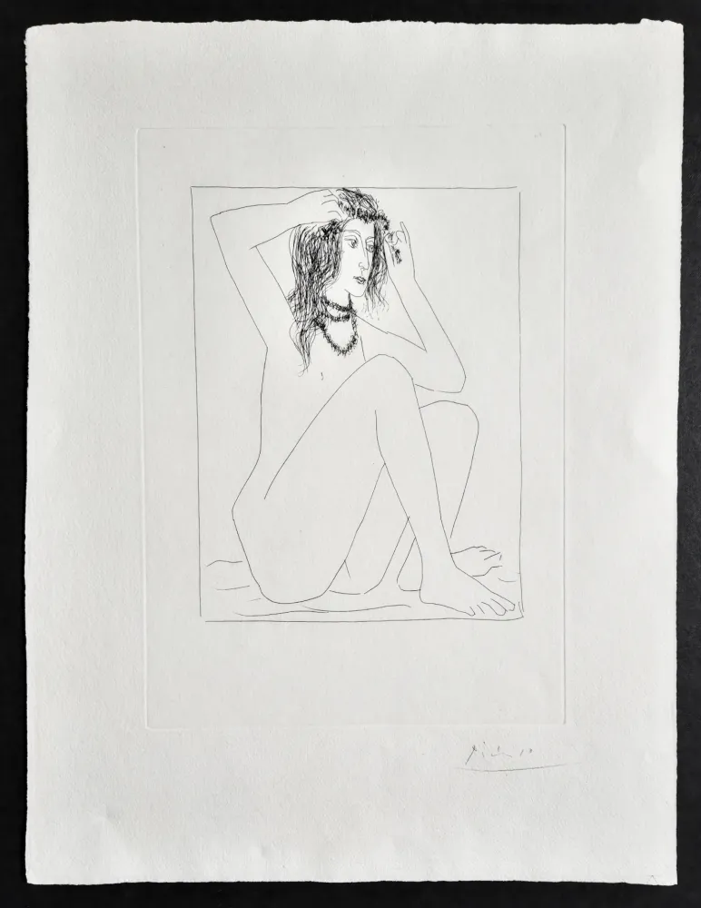 Gravura Picasso -  Femme Nue se Couronnant de Fleurs