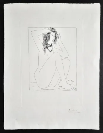 Gravura Picasso -  Femme Nue se Couronnant de Fleurs