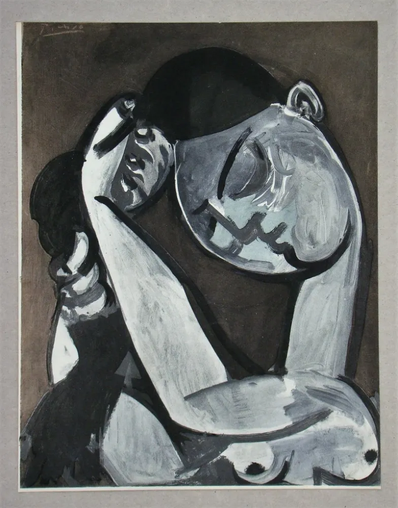 Estêncil Picasso - Femme se coiffant, Peinture, 1955